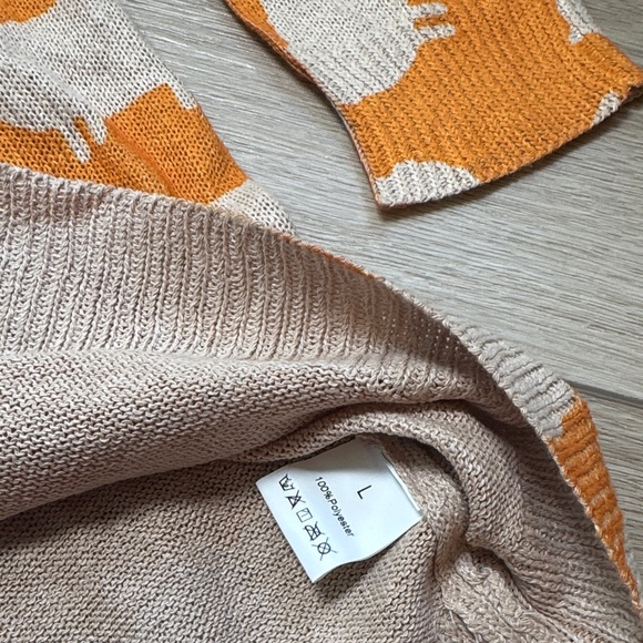 Black Sheep. Orange Sheep Pattern Crew Neck Sweater - Picture 6 of 7